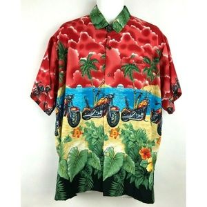 Rima Motorcycle Hawaiian CAMP SHIRT Red Floral XL